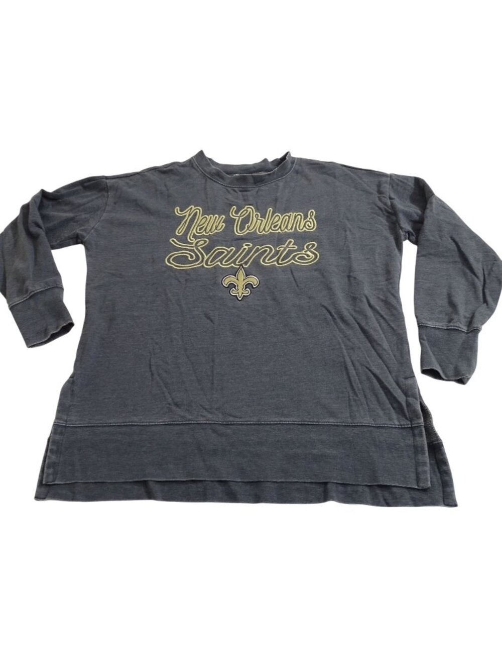NFL New Orleans Saints Washed Gray Embroidered Sleep Sweatshirt Size L Broke-In